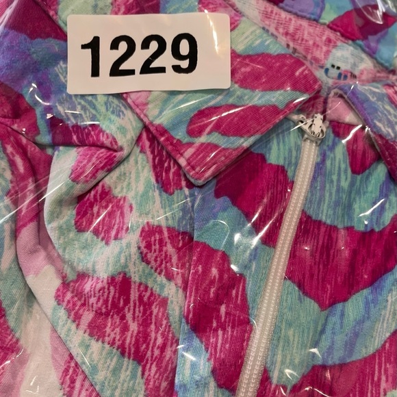 Ibkul Golf Top Large Multicolor 1/4 Zip Mock Neck Geometric Print Long Sleeve - Picture 5 of 5